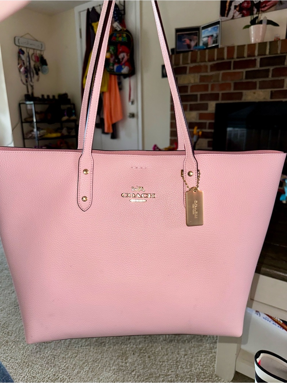 Coach Pink Pebbled Leather Tote with Gold Hardware